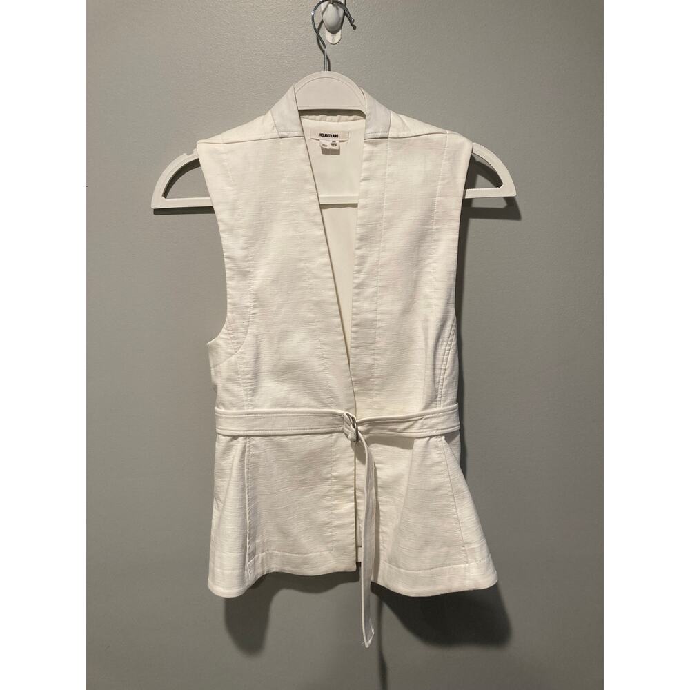 Helmut Lang Rippled Cotton Belted Lamb Leather Trim Vest Cream XS Spring Summer